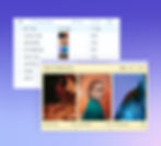 Two images overlapping each other over a blue gradient background. The image in the front is of a portfolio website displaying three photographs over a yellow background. The image in the back shows the Editor X content management system.