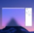 Image of a slightly transparent blank website over a background photo of a mountain and a purple gradient sky. The scroll section of the inspector panel appears on the right.