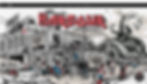 Screenshot of the Harbour Creativ website. The hero image shows a comic book-style illustration featuring various characters in black, white, red and blue travelling along a harbour with a black and white octopus in the background emerging from the water.